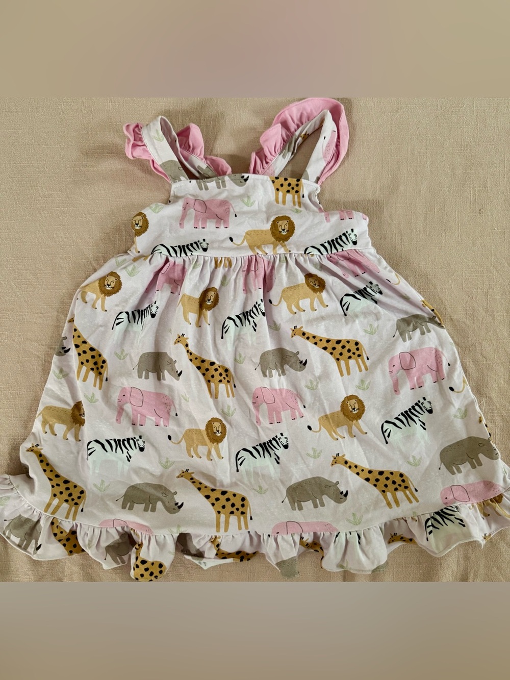 Stitchy Fish Safari Zoo Animal Print Pink Ruffle Sundress, size 5
